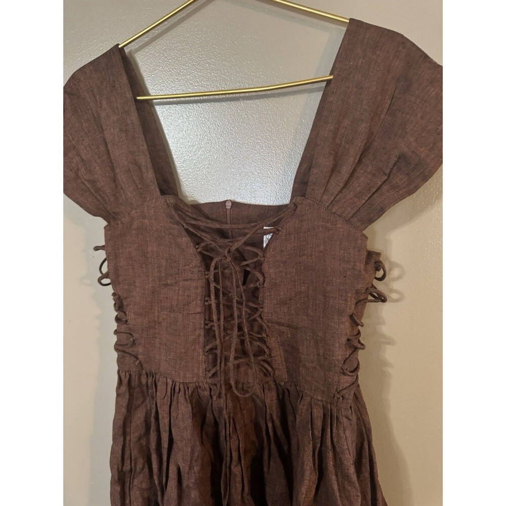 Comfort First Classy Always Brown 100% Linen Maxi Corset  Dress Cottagecore Med